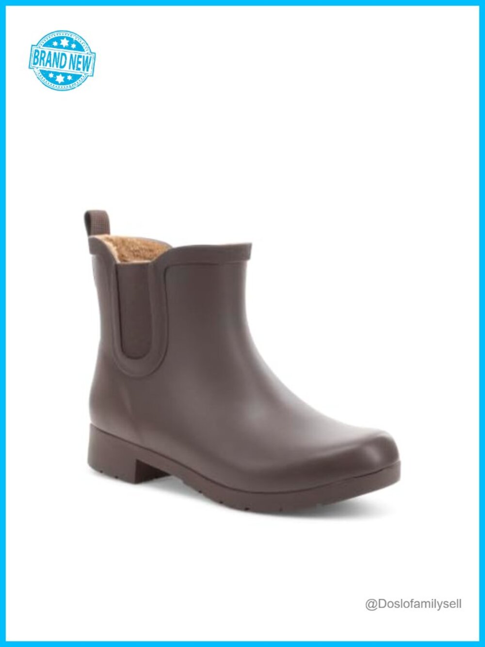 Waterproof Rubber Chelsea Rain Boots Faux Fur Lined Slip On Ankle